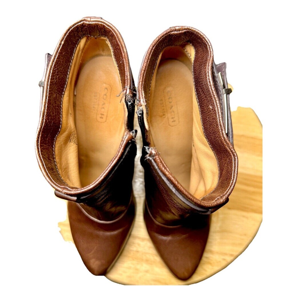 Coach Melody Leather Wedge Ankle Boots Brown Almond Toe Zip Size 7B - Picture 9 of 14
